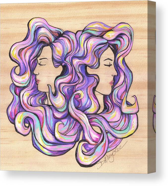Gemini Canvas Print featuring the painting Gemini - I Think by Darcy Lee Saxton