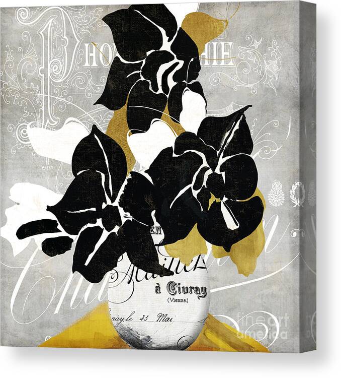 Black Flowers Canvas Print featuring the painting Georgette II by Mindy Sommers