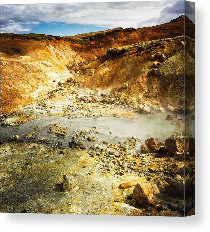 Iceland Canvas Print featuring the photograph Geothermal area in Reykjanes Iceland by Matthias Hauser