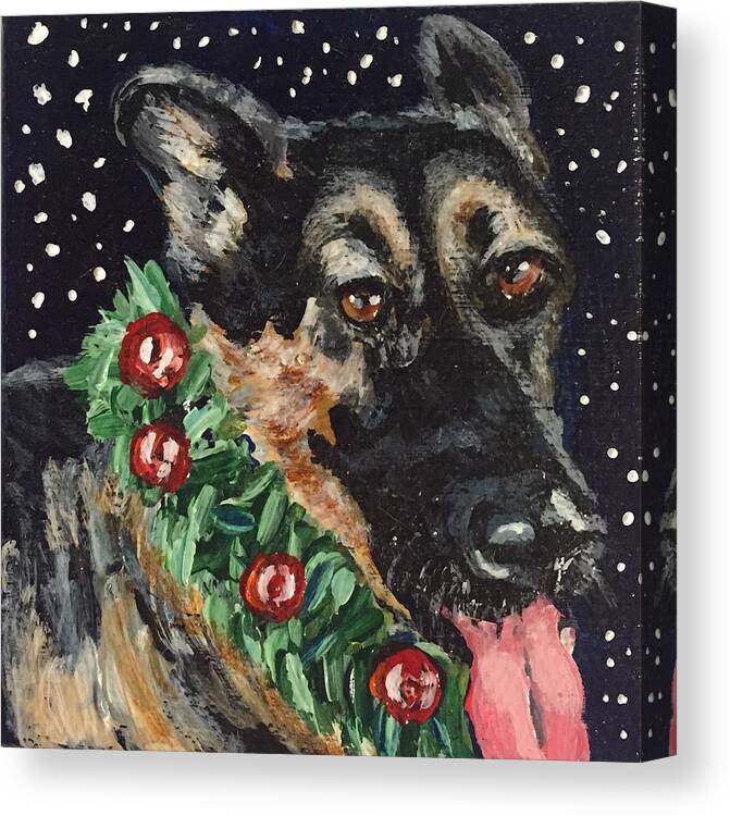 German Shepherd Dog Canvas Print featuring the painting German Shepherd Christmas by Melissa Torres