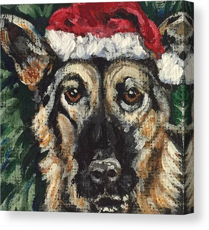German Shepherd Dog Canvas Print featuring the painting German Shepherd Santa by Melissa Torres
