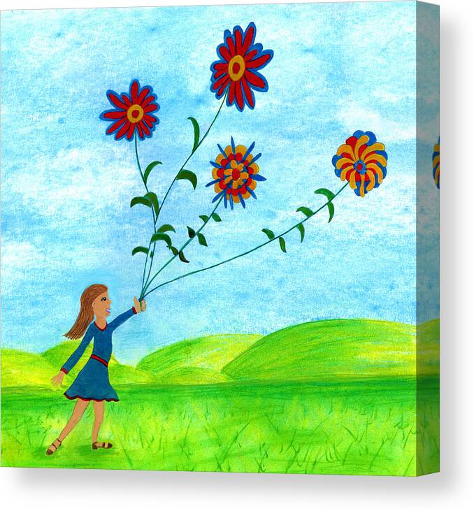Landscape Canvas Print featuring the digital art Girl With Flowers by Christina Wedberg