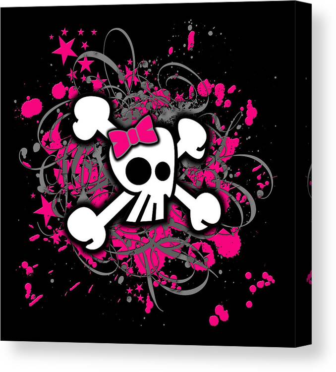 Skull Canvas Print featuring the digital art Girly Skull and Crossbones by Roseanne Jones