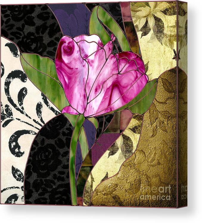 Stained Glass Canvas Print featuring the painting Glassberry Pink Poppy Stained Glass by Mindy Sommers
