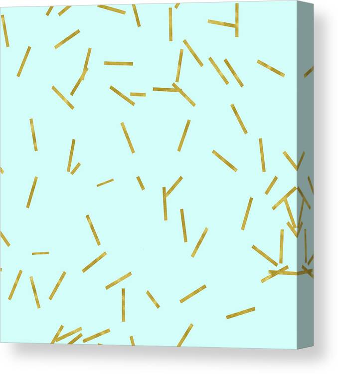 Stix Canvas Print featuring the digital art Glitter confetti on aqua gold pick up sticks pattern by Tina Lavoie