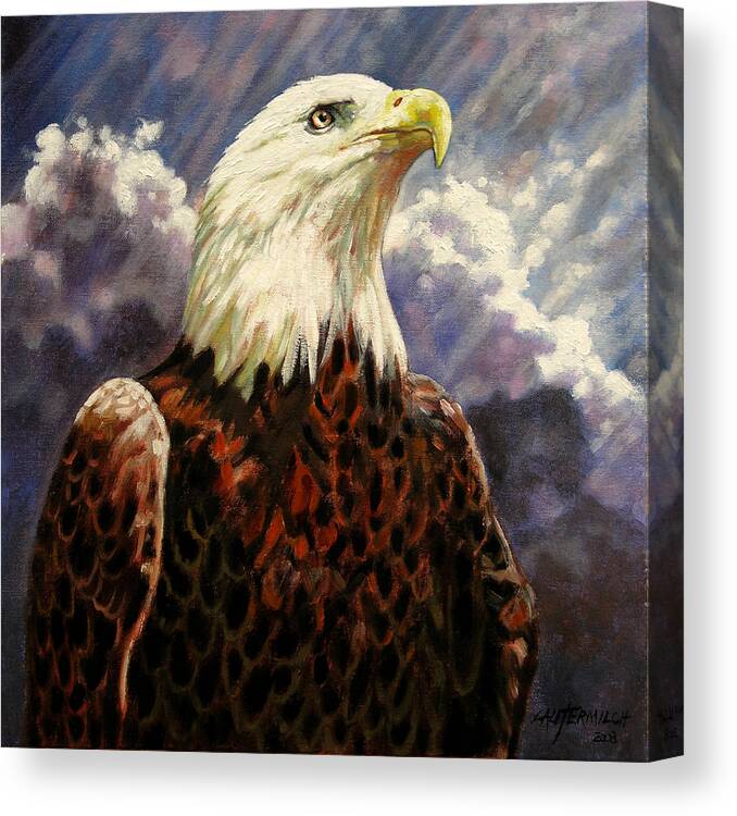 American Bald Eagle Canvas Print featuring the painting God Bless America by John Lautermilch