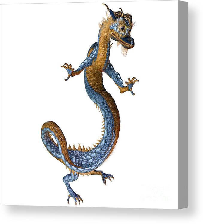 Dragon Canvas Print featuring the painting Gold Blue Dragon by Corey Ford