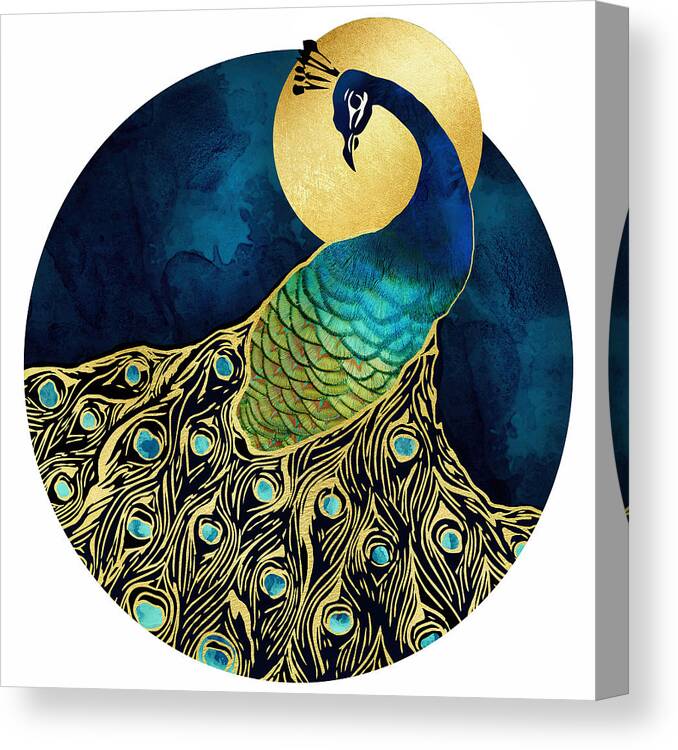 Peacock Canvas Print featuring the digital art Golden Peacock by Spacefrog Designs