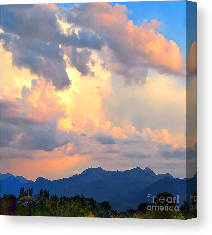 Painting Canvas Print featuring the mixed media Golden Sky by Angie Braun
