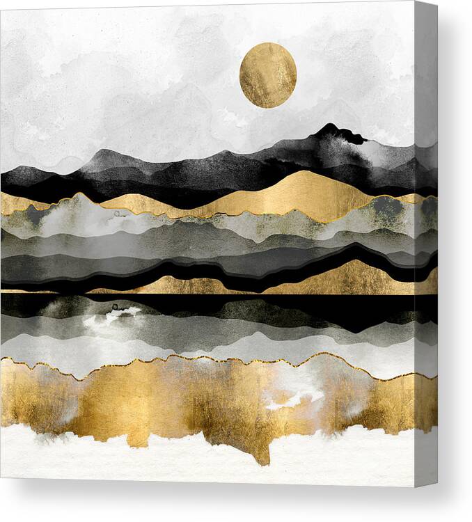 Gold Canvas Print featuring the digital art Golden Spring Moon by Spacefrog Designs