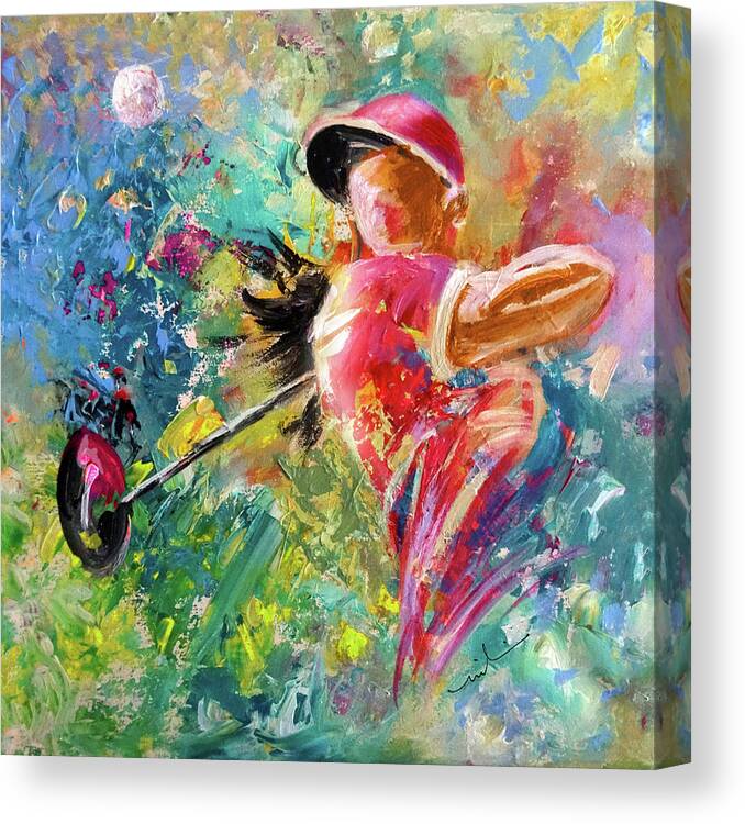Sports Canvas Print featuring the painting Golf Fascination by Miki De Goodaboom