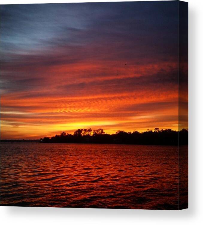Clouds Canvas Print featuring the photograph Good Morning! ! #sunrise #river #clouds by Karen Breeze