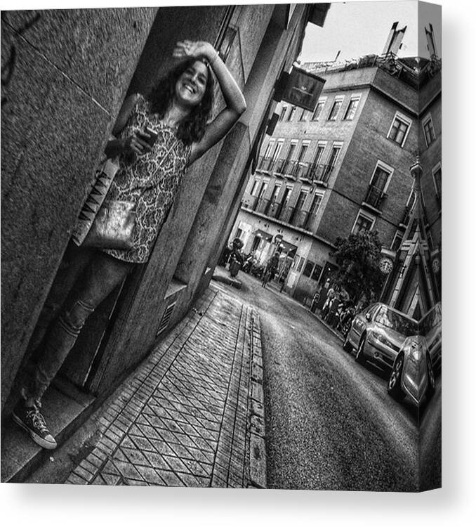 Streetphoto_bw Canvas Print featuring the photograph Good Morning!

#woman #girl by Rafa Rivas