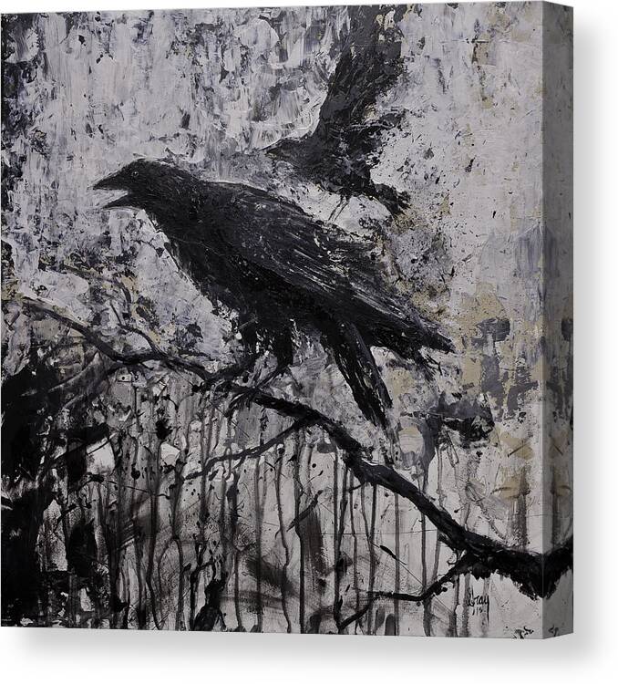 Raven Painting Canvas Print featuring the painting Gothic Raven Crow Painting by Gray Artus