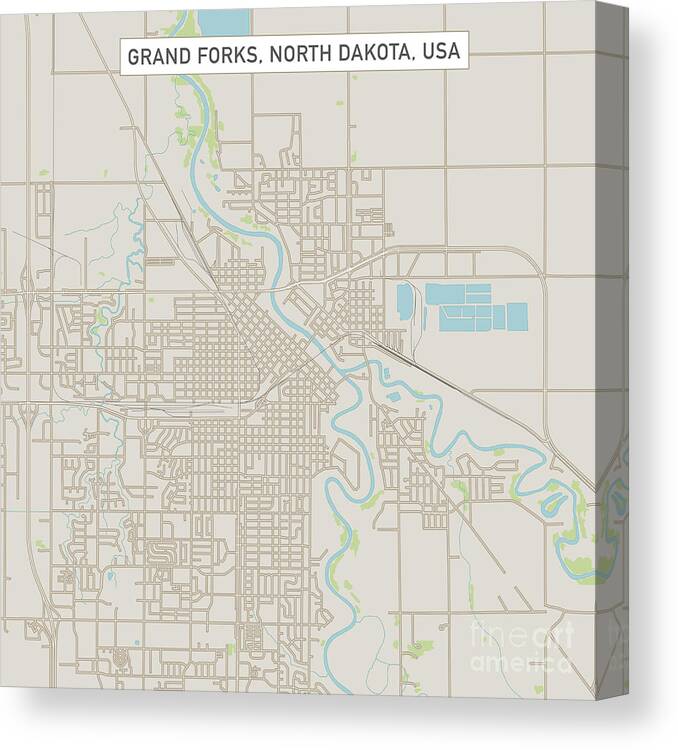 Grand Forks Canvas Print featuring the digital art Grand Forks North Dakota US City Street Map by Frank Ramspott