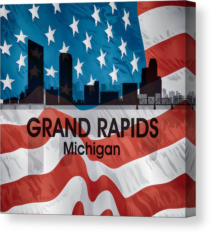  Canvas Print featuring the mixed media Grand Rapids MI American Flag Squared by Angelina Tamez
