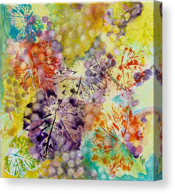 Grapes Canvas Print featuring the painting Grapes and Leaves I by Karen Fleschler