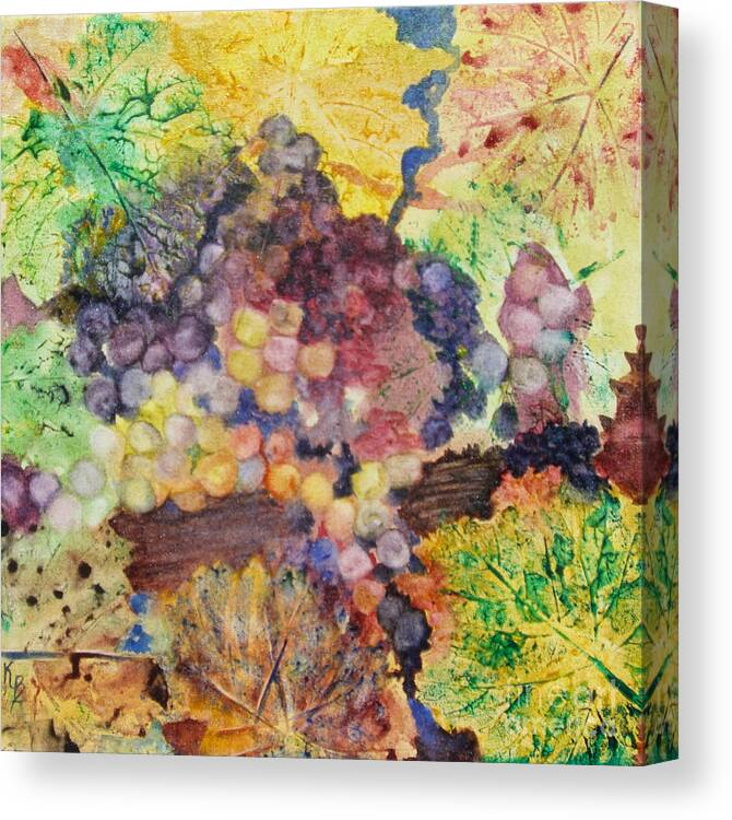 Grapes Canvas Print featuring the painting Grapes and Leaves II by Karen Fleschler