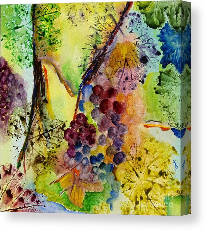 Watercolor Canvas Print featuring the painting Grapes and Leaves III by Karen Fleschler