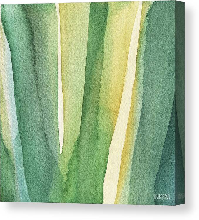 Green Canvas Print featuring the painting Green Teal and Yellow Abstract by Beverly Brown Prints