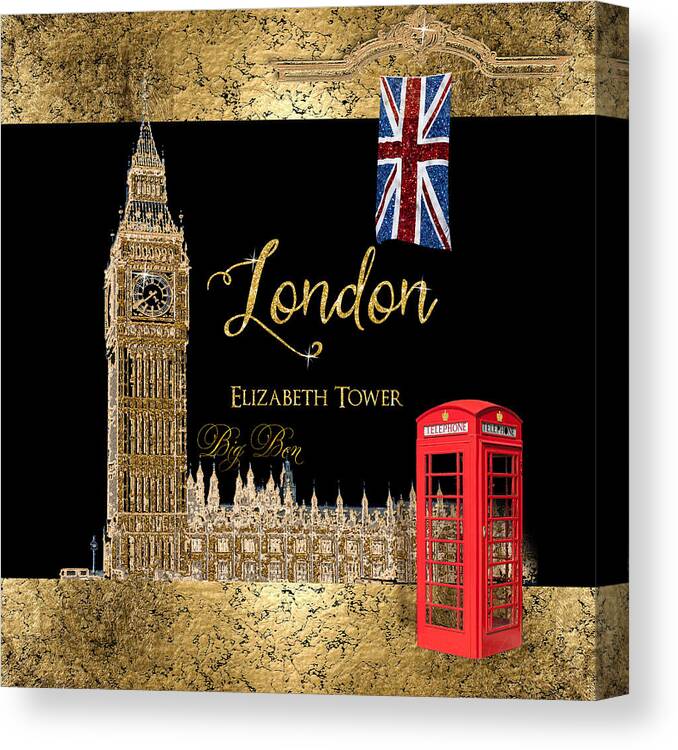 London Canvas Print featuring the painting Great Cities London - Big Ben British Phone booth by Audrey Jeanne Roberts