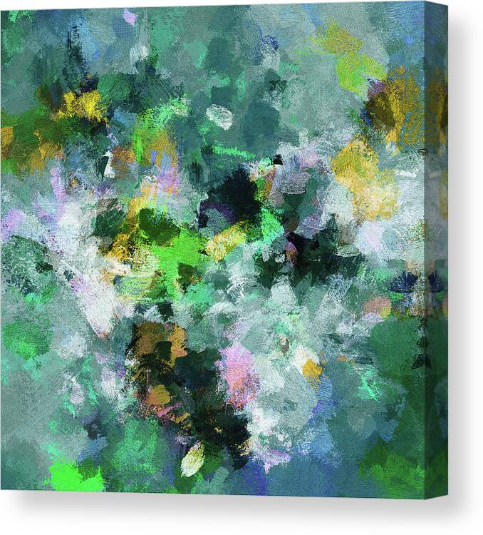 Abstract Canvas Print featuring the painting Green and Yellow Abstract Art by Inspirowl Design