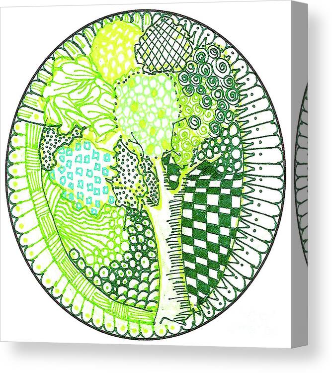 Zentangle Design Patterns Circle Green Colors Canvas Print featuring the tapestry - textile Green Tree by Ruth Dailey