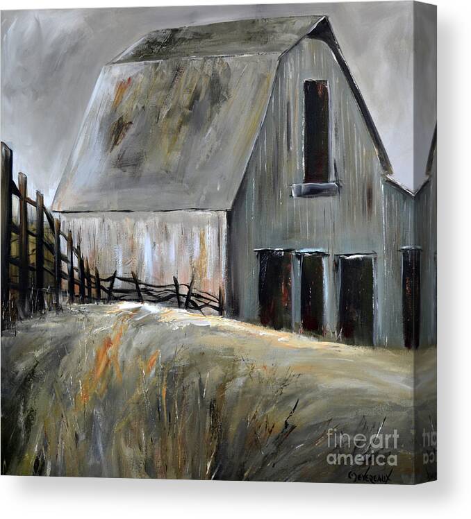 Horse Canvas Print featuring the painting Grey Barn by Cher Devereaux