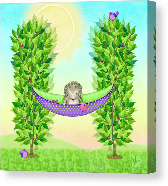 Hedgehog Canvas Print featuring the digital art H is for Hedgehog and Hammock by Valerie Drake Lesiak