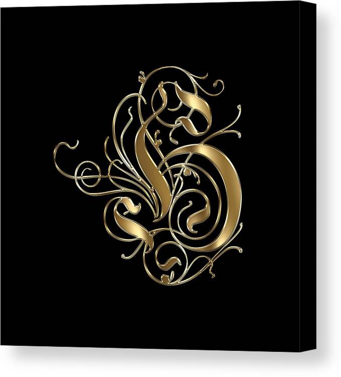 Gold Letter H Canvas Print featuring the painting H Ornamental Letter Gold Typography by Georgeta Blanaru