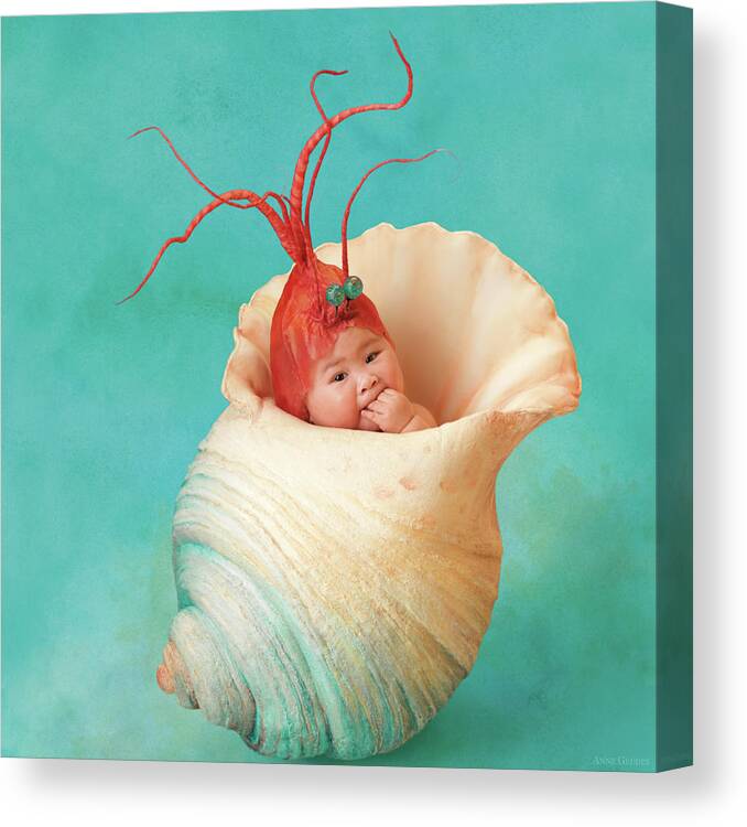 Under The Sea Canvas Print featuring the photograph Halle as a Baby Shrimp by Anne Geddes
