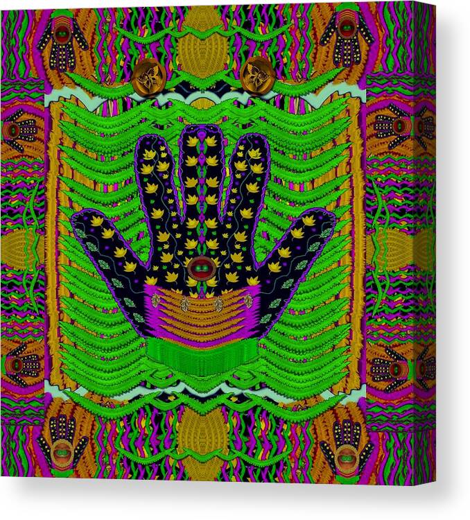 Hamsa Canvas Print featuring the mixed media Hamsa hands for good luck by Pepita Selles