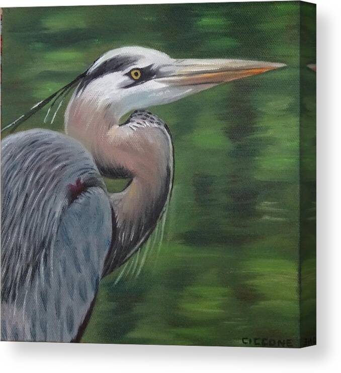 Birds Canvas Print featuring the painting Handsome Heron by Jill Ciccone Pike