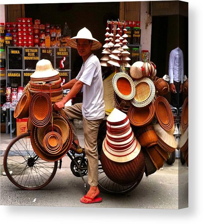 Tourist Canvas Print featuring the photograph Hanoi Street Hat by Paul Dal Sasso