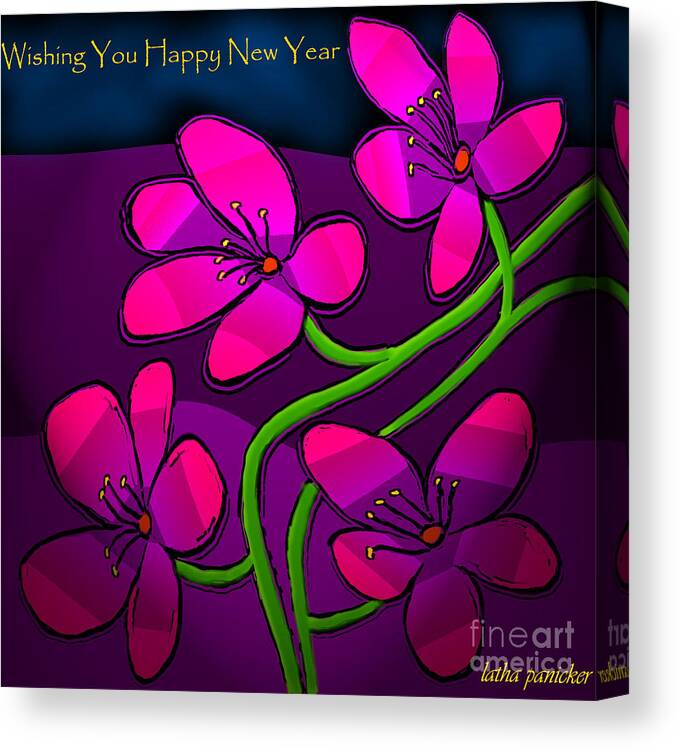 Flowers Greeting Card Canvas Print featuring the digital art Happy New Year by Latha Gokuldas Panicker