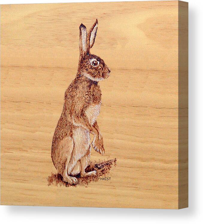  Canvas Print featuring the pyrography Hare Pillow/bag by Ron Haist