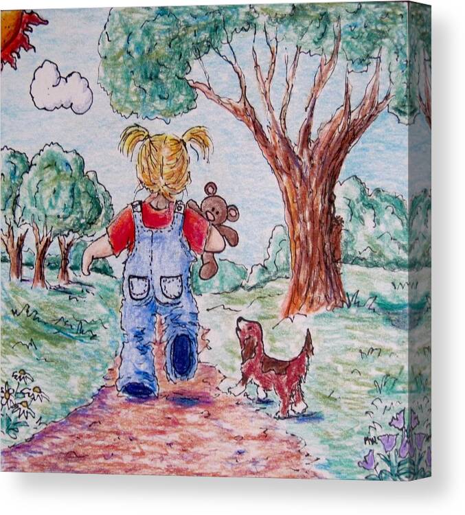 Children Canvas Print featuring the drawing Have bear, will travel by Megan Walsh