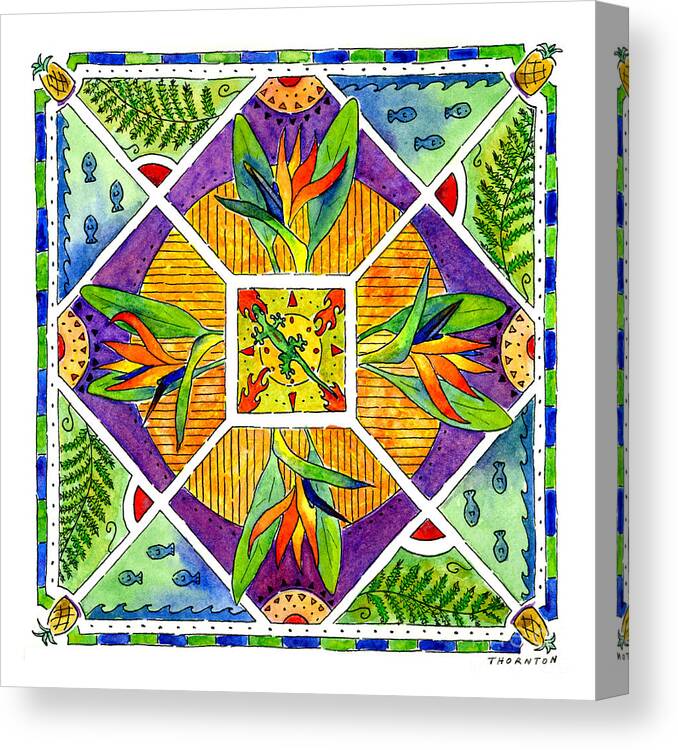 Mandala Canvas Print featuring the painting Hawaiian Mandala II - BIRD OF PARADISE by Diane Thornton