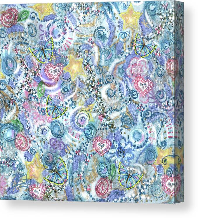 Pastel Canvas Print featuring the painting Pattern Hearts and Butterflies by Jean Batzell Fitzgerald