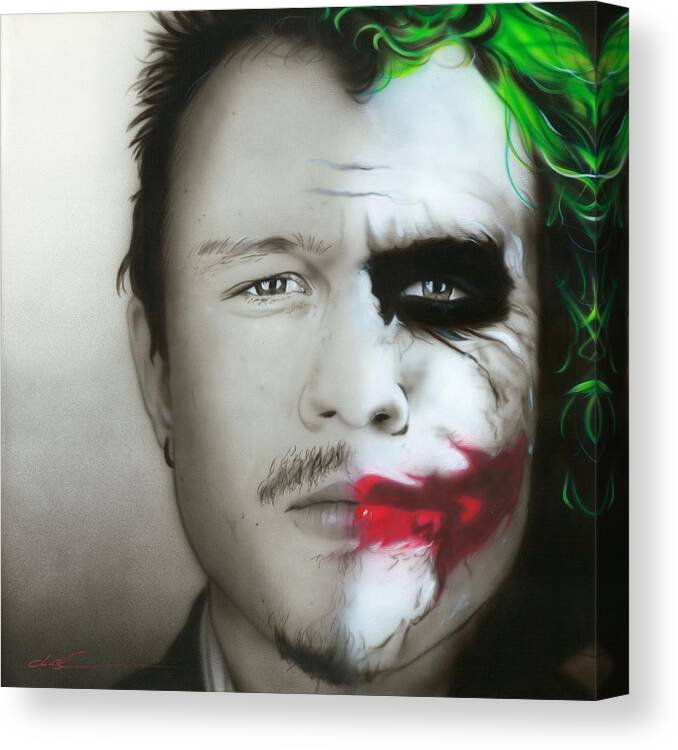 Heath Canvas Print featuring the painting Heath Ledger / Joker by Christian Chapman Art