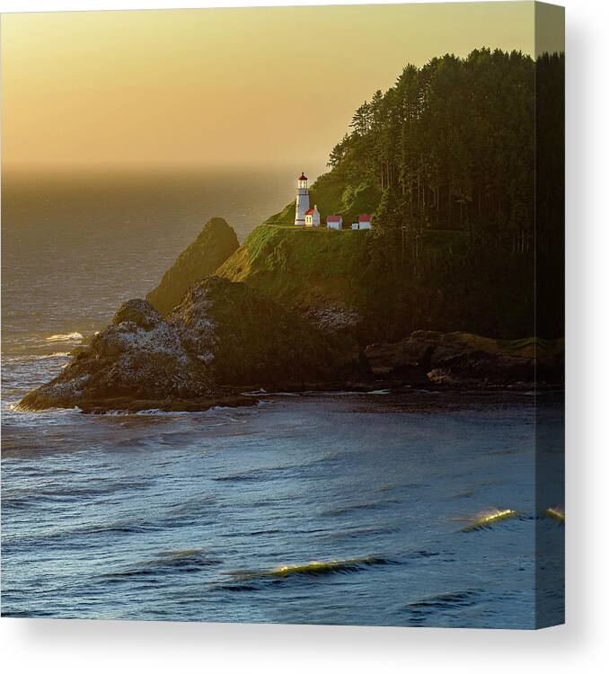 Coastline Canvas Print featuring the photograph Heceta Head Lighthouse at Sunset by John Hight