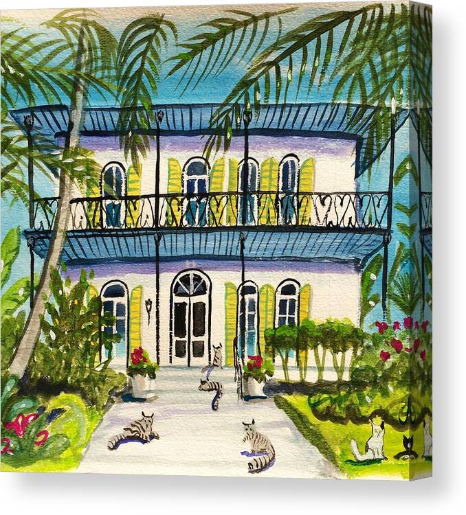 Hemingway's House Canvas Print featuring the painting Hemingway's Home Key West by Maggii Sarfaty