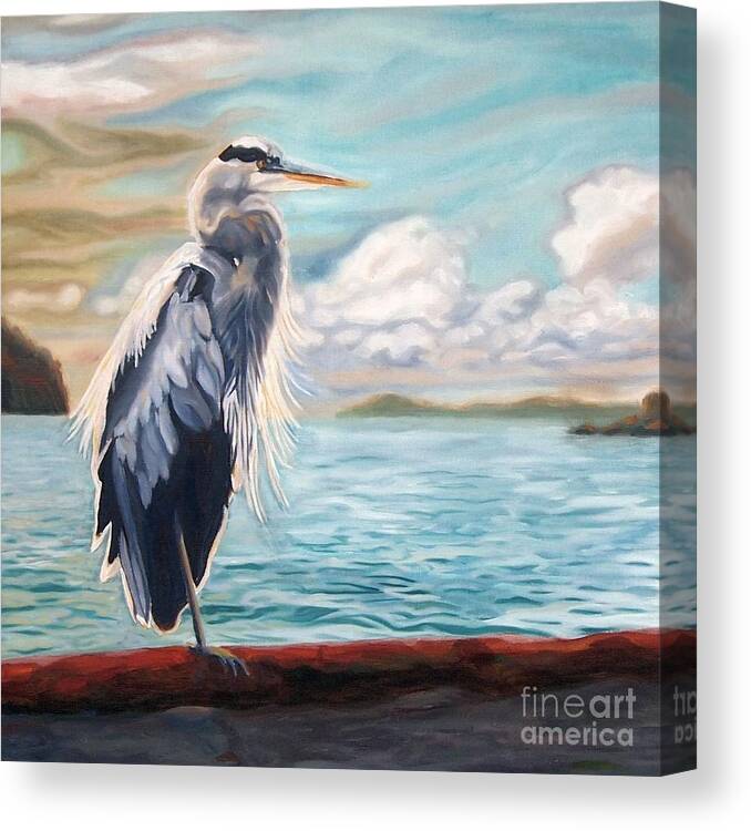 Heron Pillow Canvas Print featuring the painting Heron Mystique Square by Janet McDonald