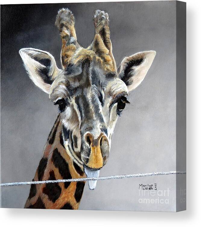 Giraffe Canvas Print featuring the painting Hi Wire Taster by Marilyn McNish