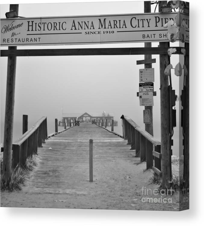 Anna Maria Island Canvas Print featuring the photograph Historic Anna Maria City Pier in Fog Infrared 52 by Rolf Bertram