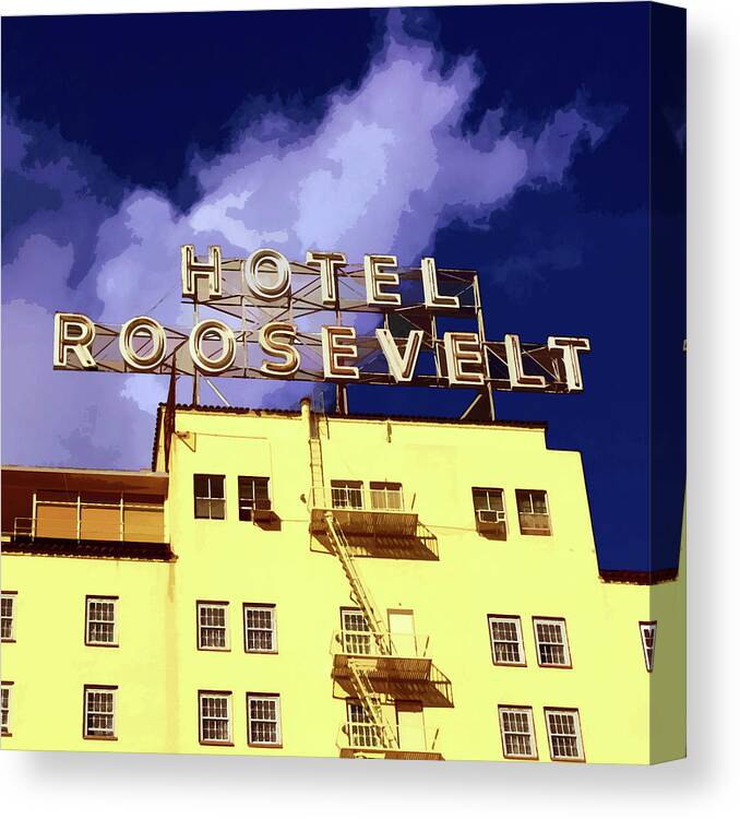 Roosevelt Hotel Canvas Print featuring the digital art Hollywood's Roosevelt Hotel by Timothy Bulone