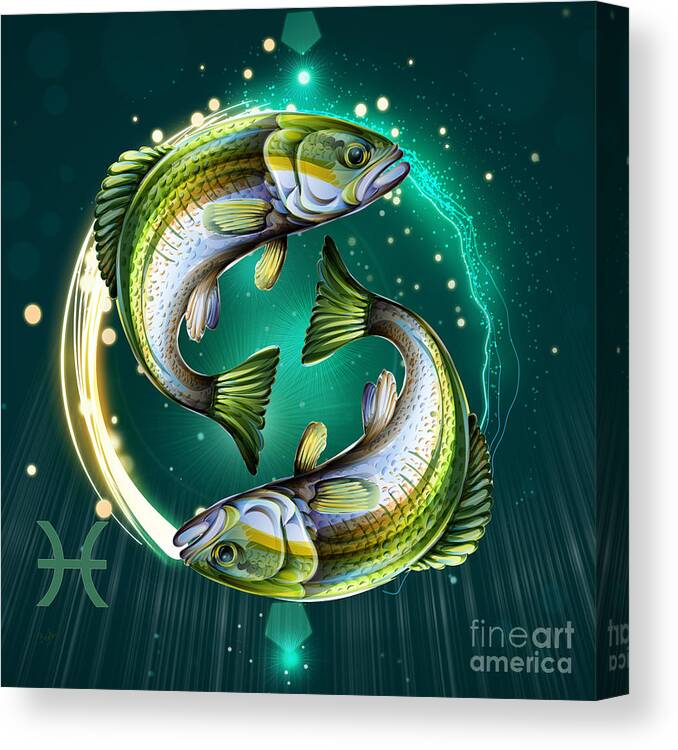 Zodiac Canvas Print featuring the digital art Horoscope Signs-Pisces by Peter Awax