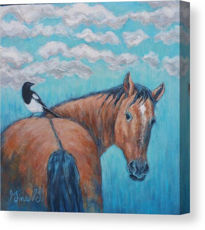 Horse Painting Canvas Print featuring the painting Horse and Magpie by Gina Grundemann