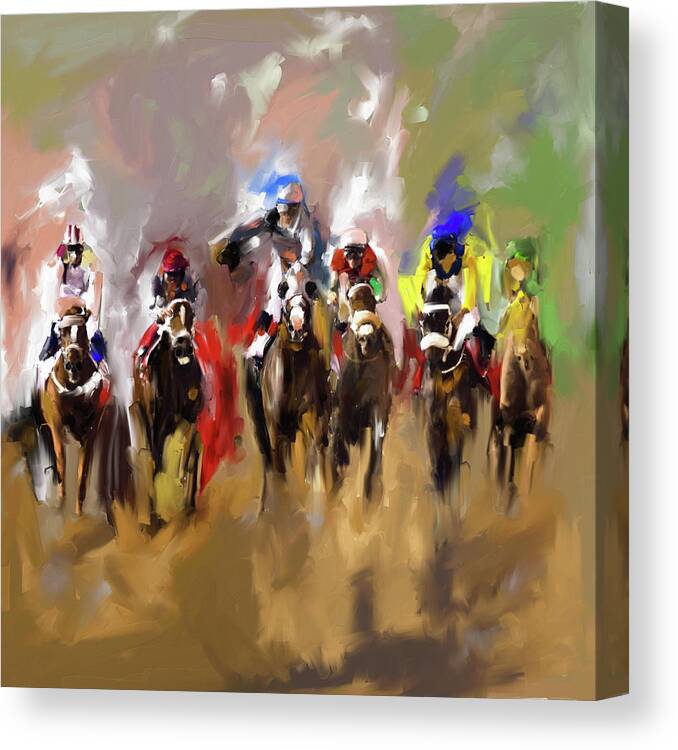 Horses Canvas Print featuring the painting Horse Race I by Mawra Tahreem