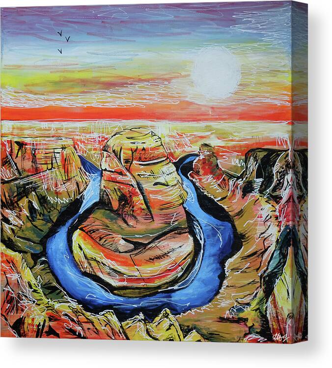 Horseshoe Bend Canvas Print featuring the painting Horseshoe Bend by Laura Hol Art